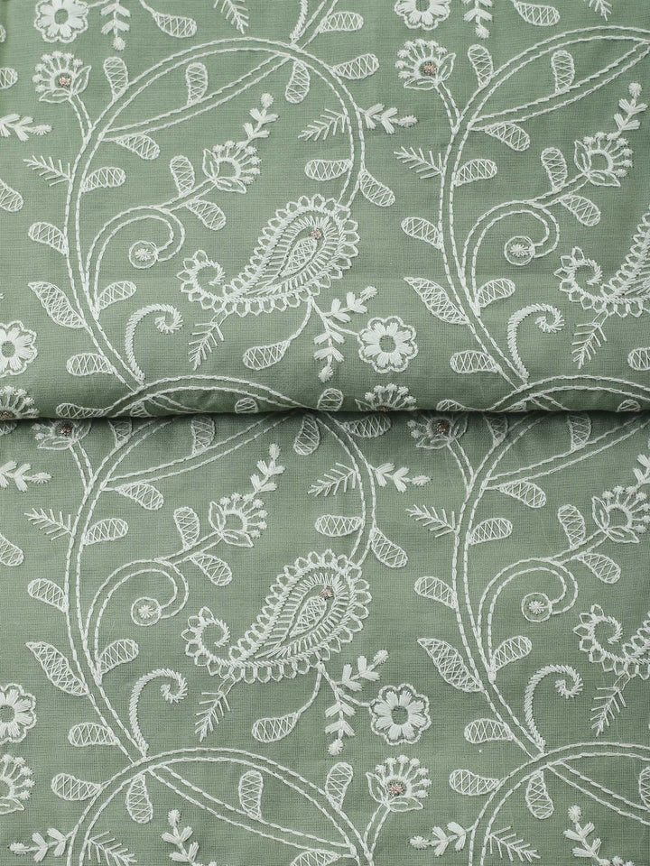 Aqua Green Embroidered Chanderi Unstitched Suit &amp; Pant With Chanderi Dupatta