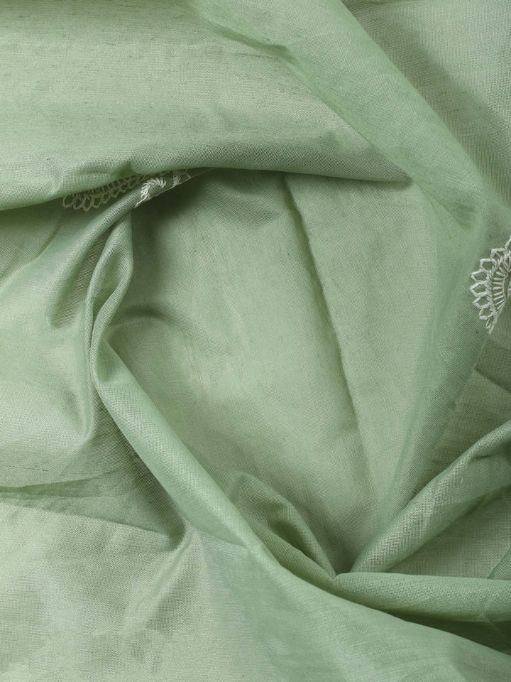 Aqua Green Embroidered Chanderi Unstitched Suit &amp; Pant With Chanderi Dupatta
