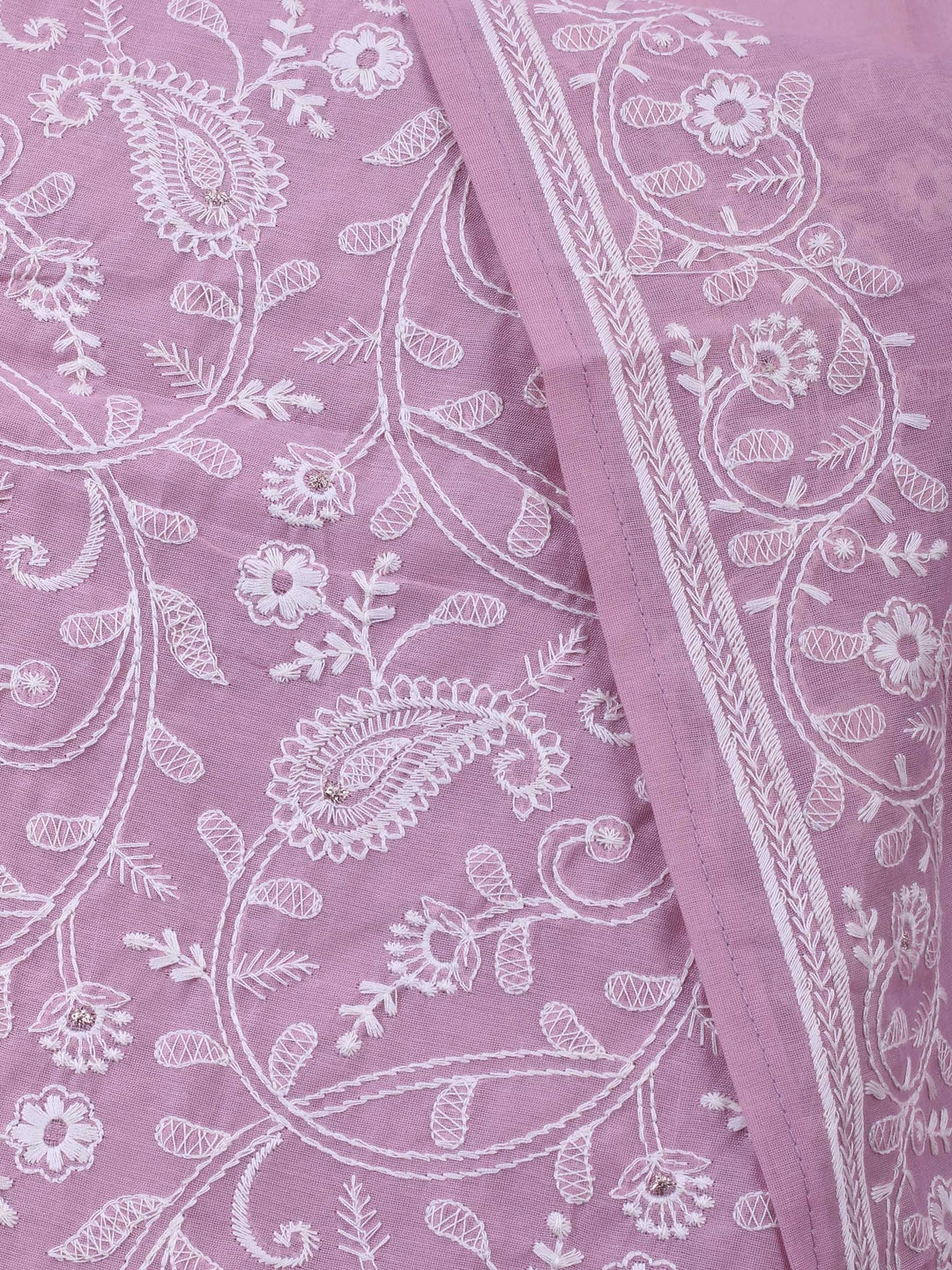 Mauve Embroidered Chanderi Unstitched Suit &amp; Pant With Chanderi Dupatta