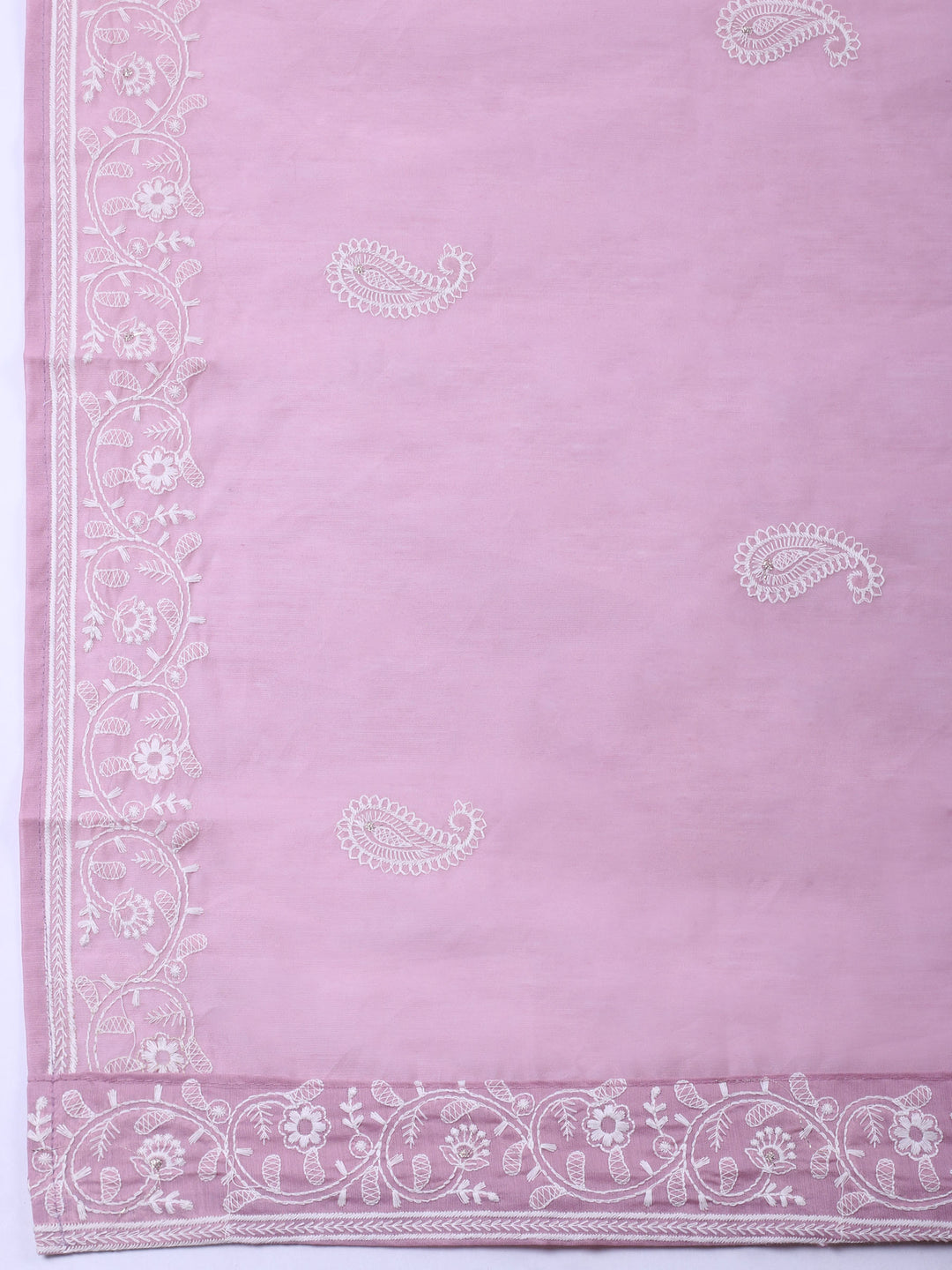 Mauve Embroidered Chanderi Unstitched Suit &amp; Pant With Chanderi Dupatta