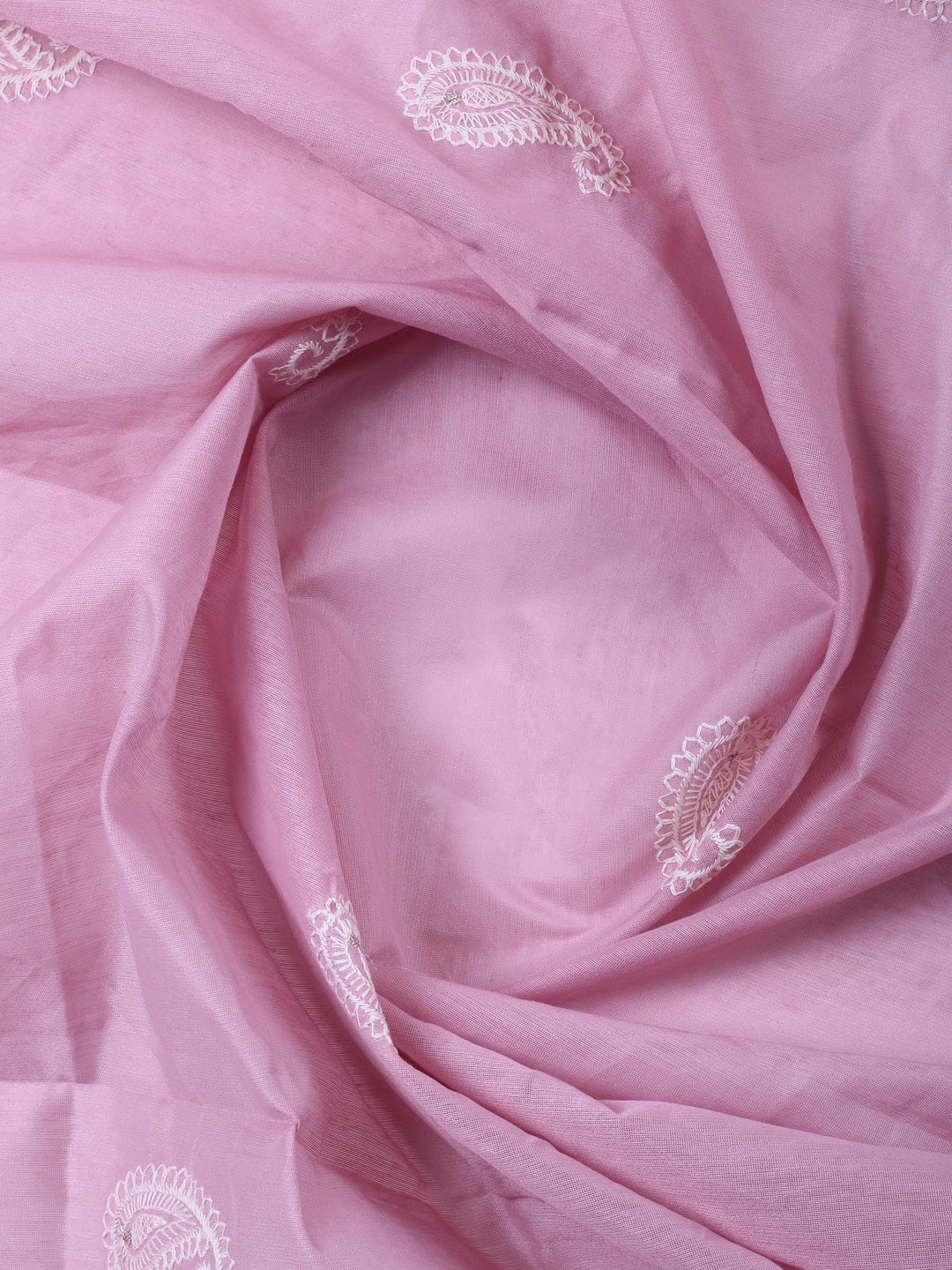 Mauve Embroidered Chanderi Unstitched Suit &amp; Pant With Chanderi Dupatta