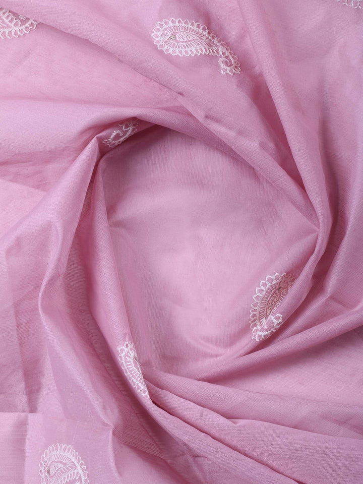 Mauve Embroidered Chanderi Unstitched Suit &amp; Pant With Chanderi Dupatta