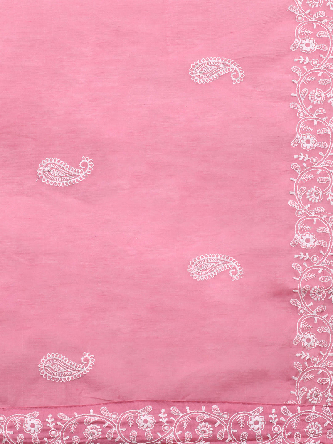 Pink Embroidered Chanderi Unstitched Suit &amp; Pant With Chanderi Dupatta