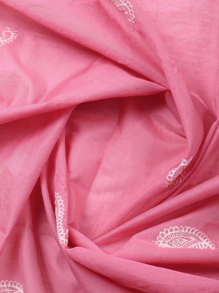 Pink Embroidered Chanderi Unstitched Suit &amp; Pant With Chanderi Dupatta