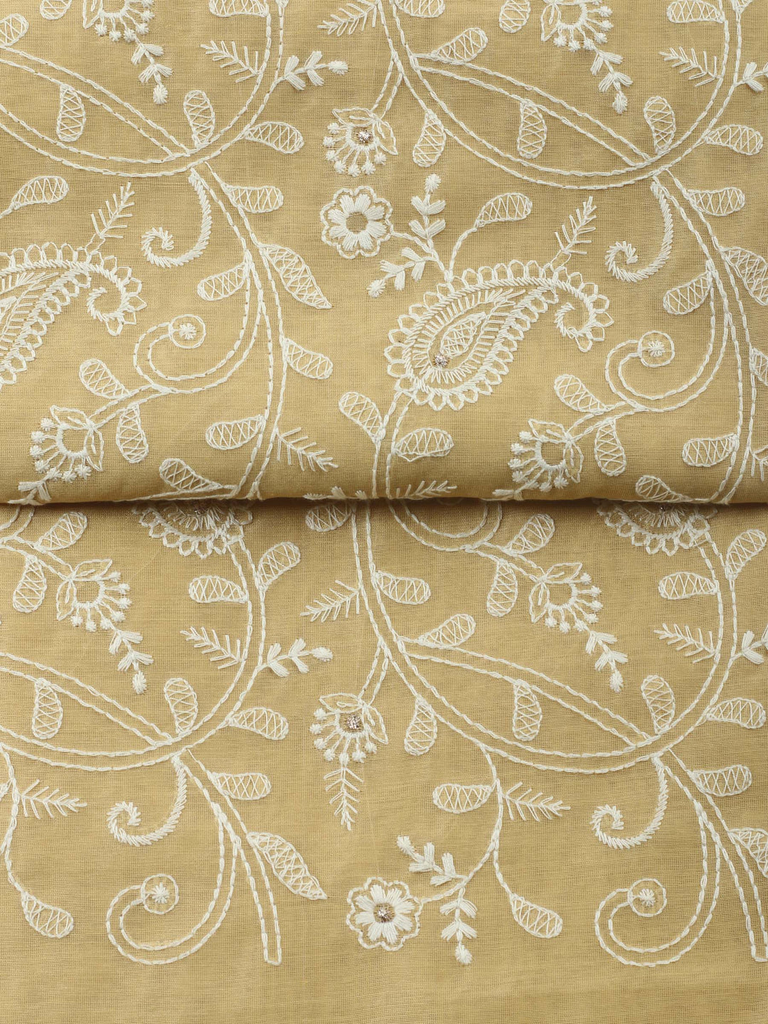 Yellow Embroidered Chanderi Unstitched Suit &amp; Pant With Chanderi Dupatta