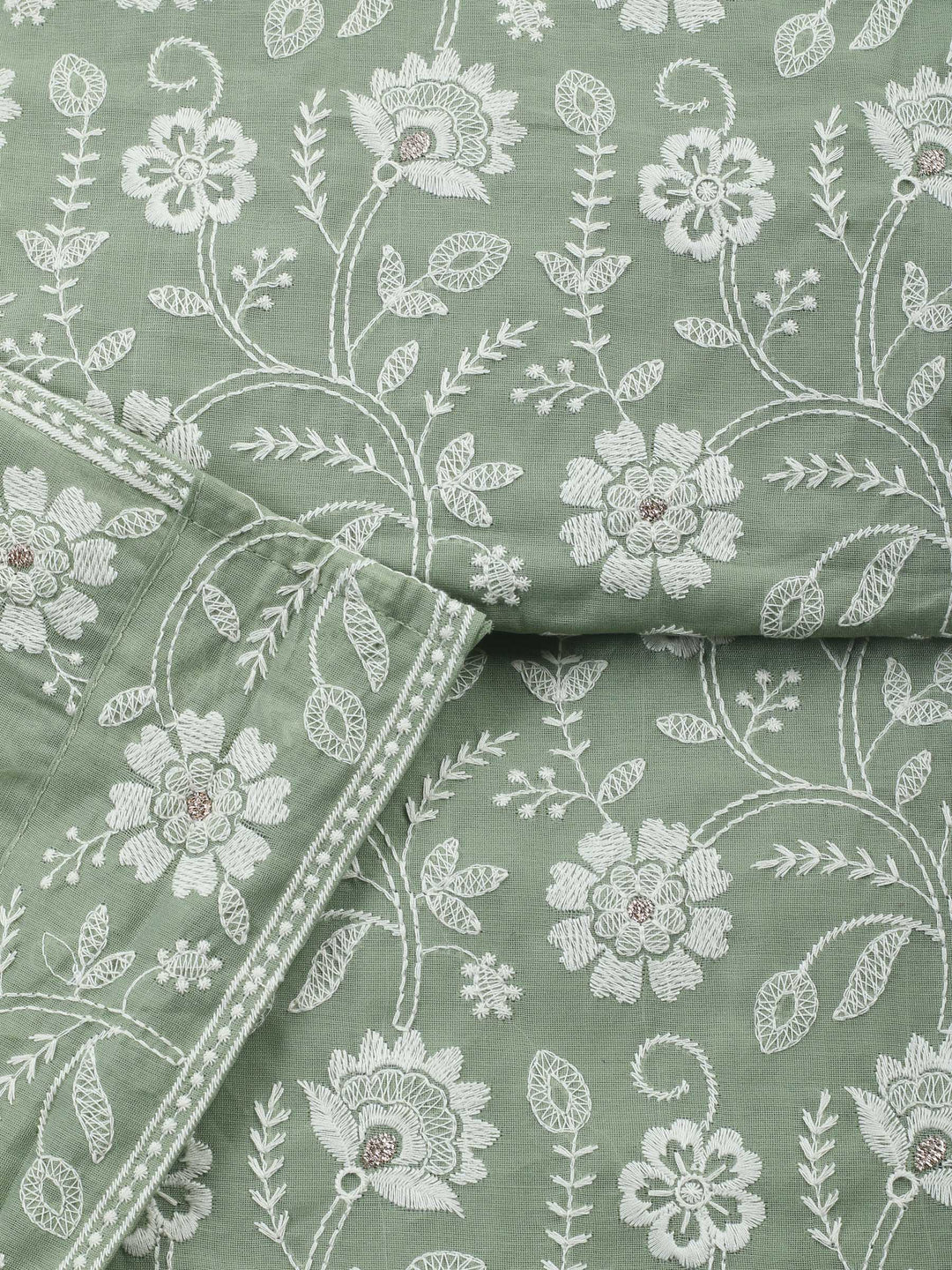 Aqua Green Embroidered Chanderi Unstitched Suit &amp; Pant With Chanderi Dupatta