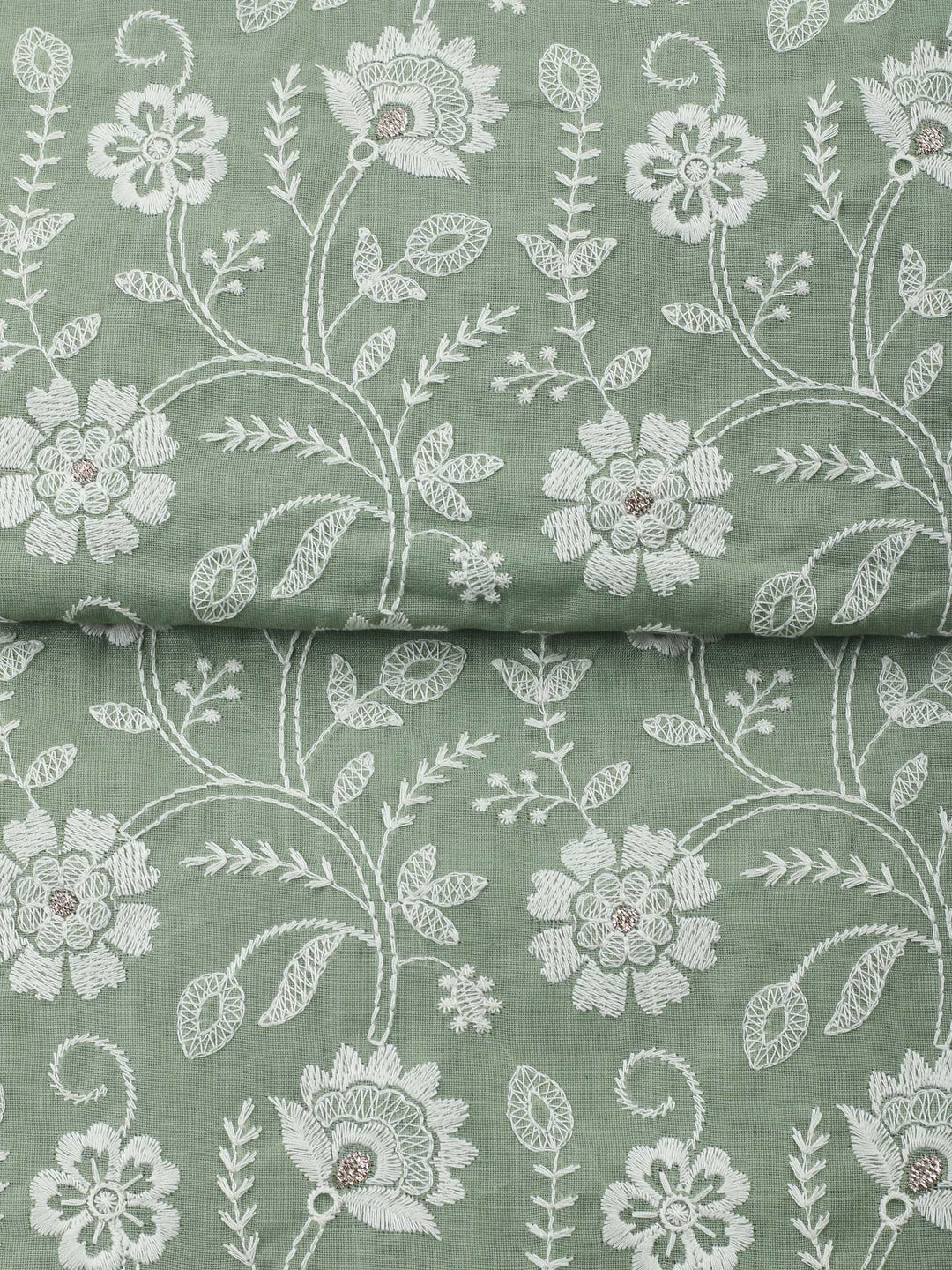 Aqua Green Embroidered Chanderi Unstitched Suit &amp; Pant With Chanderi Dupatta