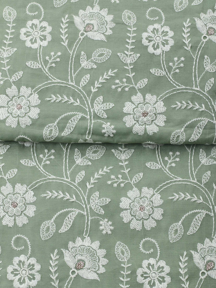 Aqua Green Embroidered Chanderi Unstitched Suit &amp; Pant With Chanderi Dupatta