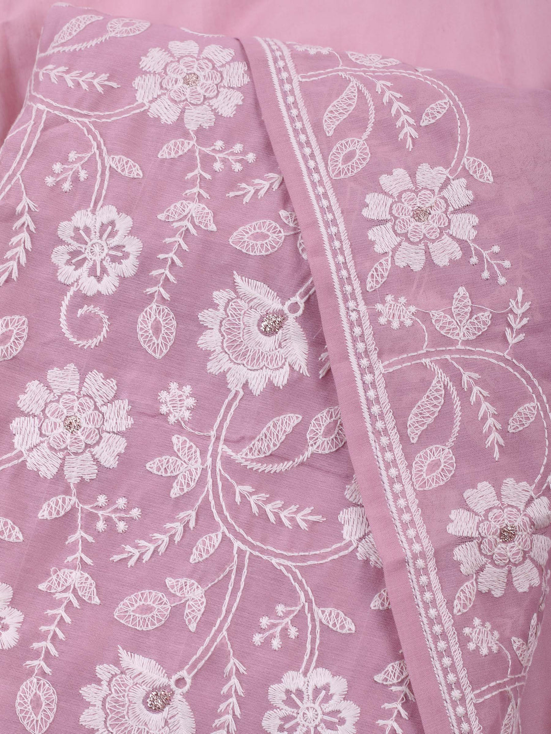 Mauve Embroidered Chanderi Unstitched Suit &amp; Pant With Chanderi Dupatta