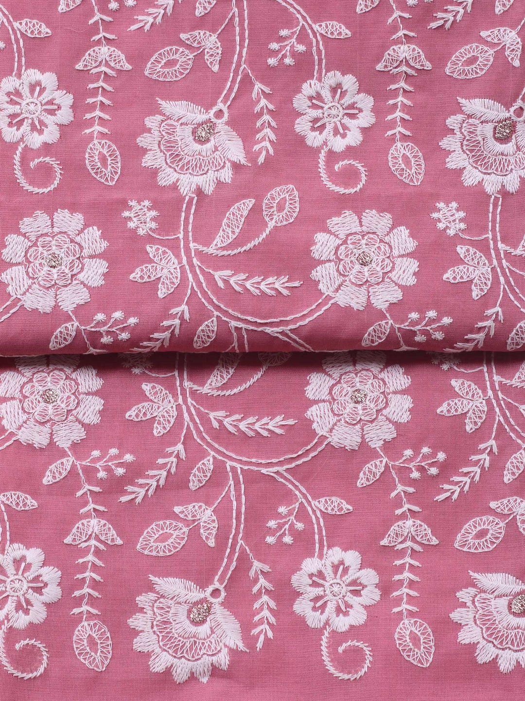 Pink Embroidered Chanderi Unstitched Suit &amp; Pant With Chanderi Dupatta