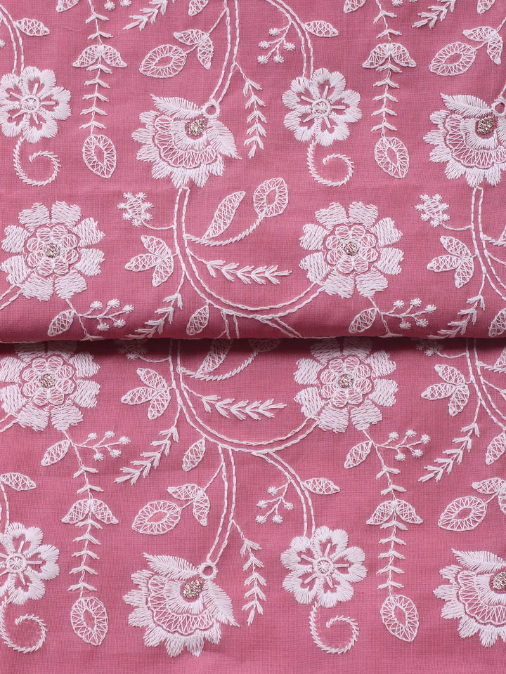 Pink Embroidered Chanderi Unstitched Suit &amp; Pant With Chanderi Dupatta