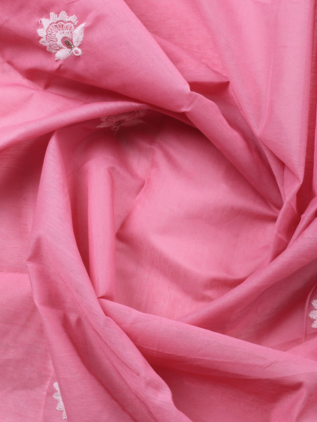 Pink Embroidered Chanderi Unstitched Suit &amp; Pant With Chanderi Dupatta