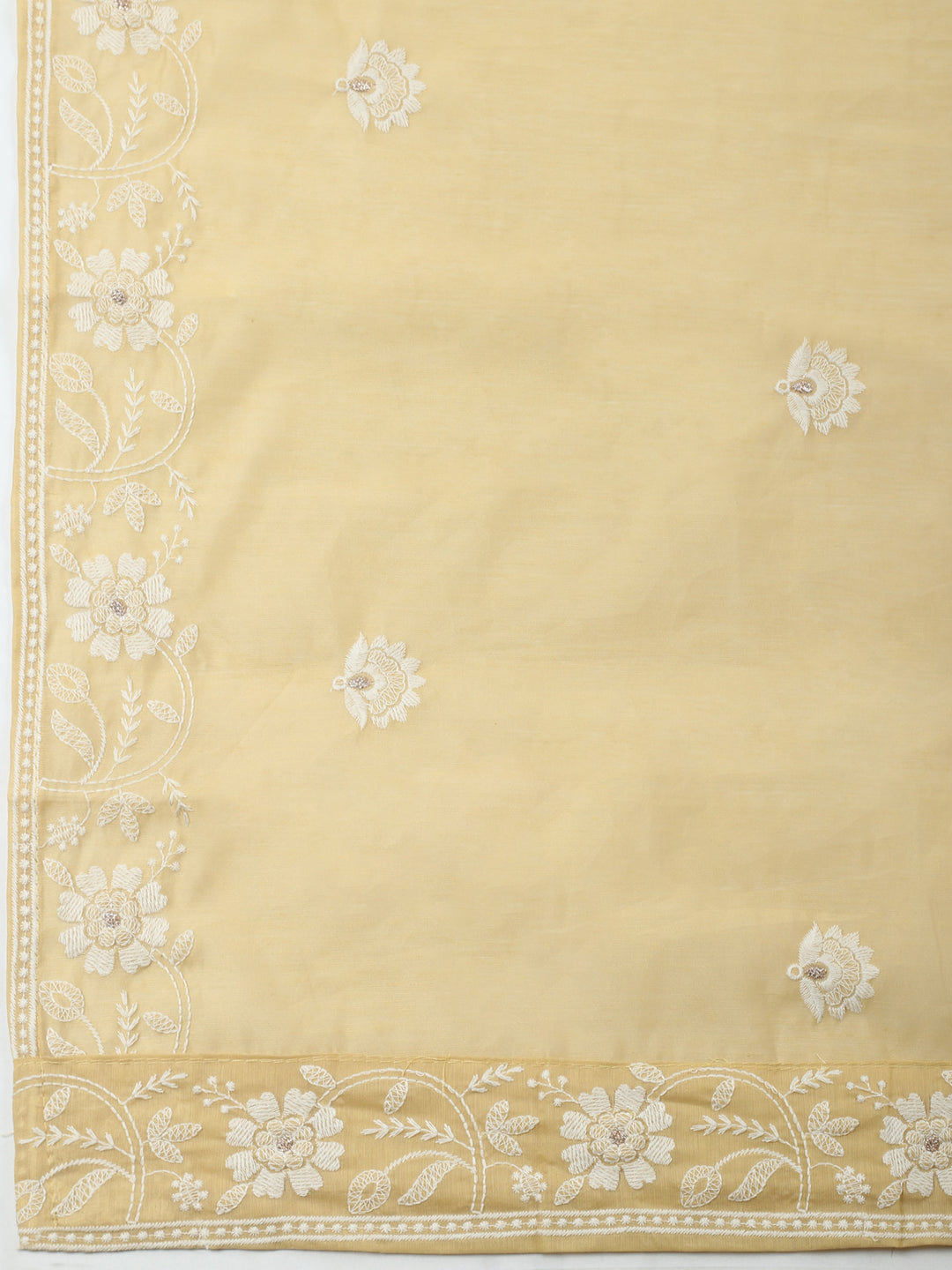 Yellow Embroidered Chanderi Unstitched Suit &amp; Pant With Chanderi Dupatta