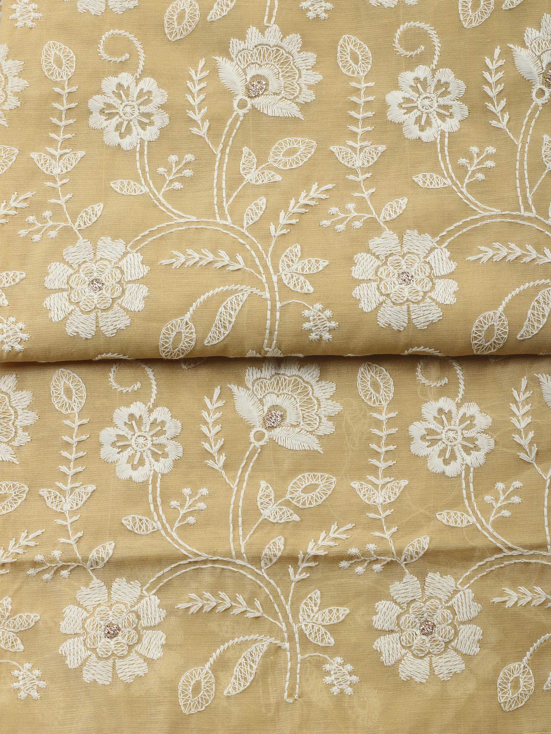 Yellow Embroidered Chanderi Unstitched Suit &amp; Pant With Chanderi Dupatta