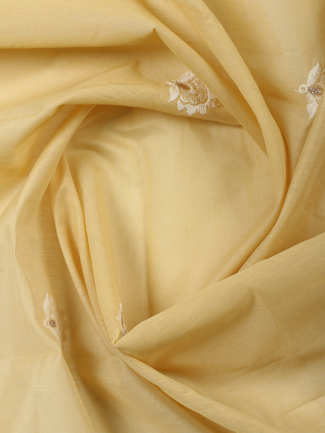 Yellow Embroidered Chanderi Unstitched Suit &amp; Pant With Chanderi Dupatta