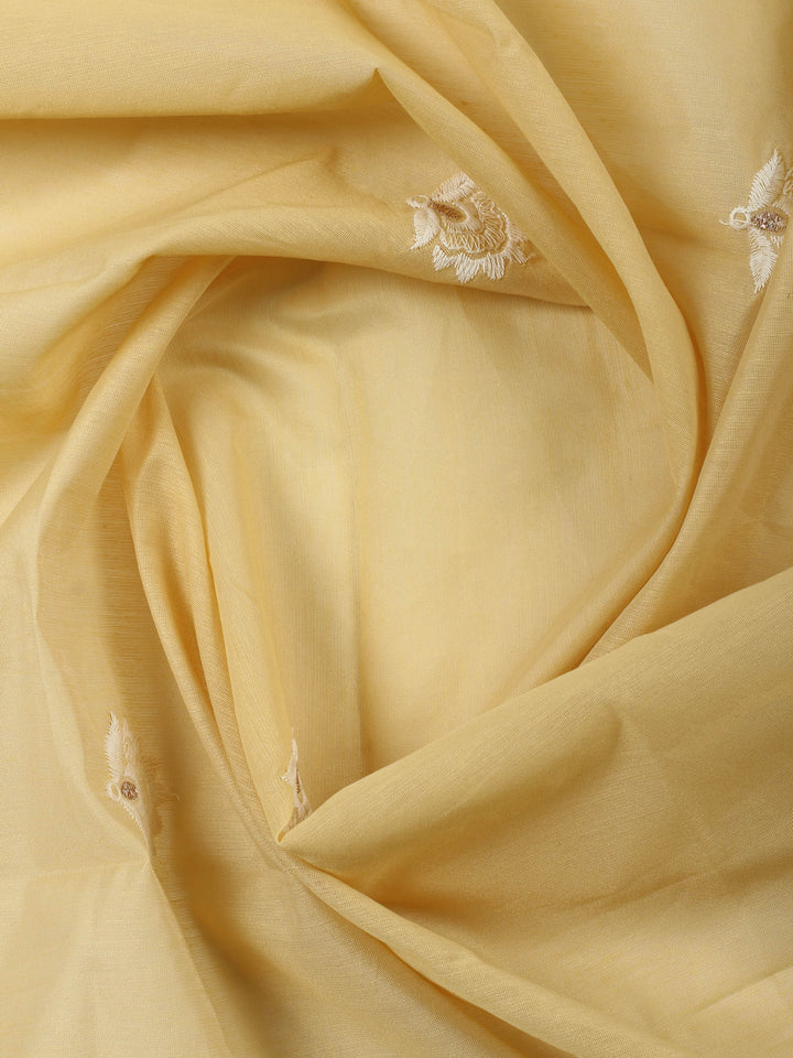 Yellow Embroidered Chanderi Unstitched Suit &amp; Pant With Chanderi Dupatta