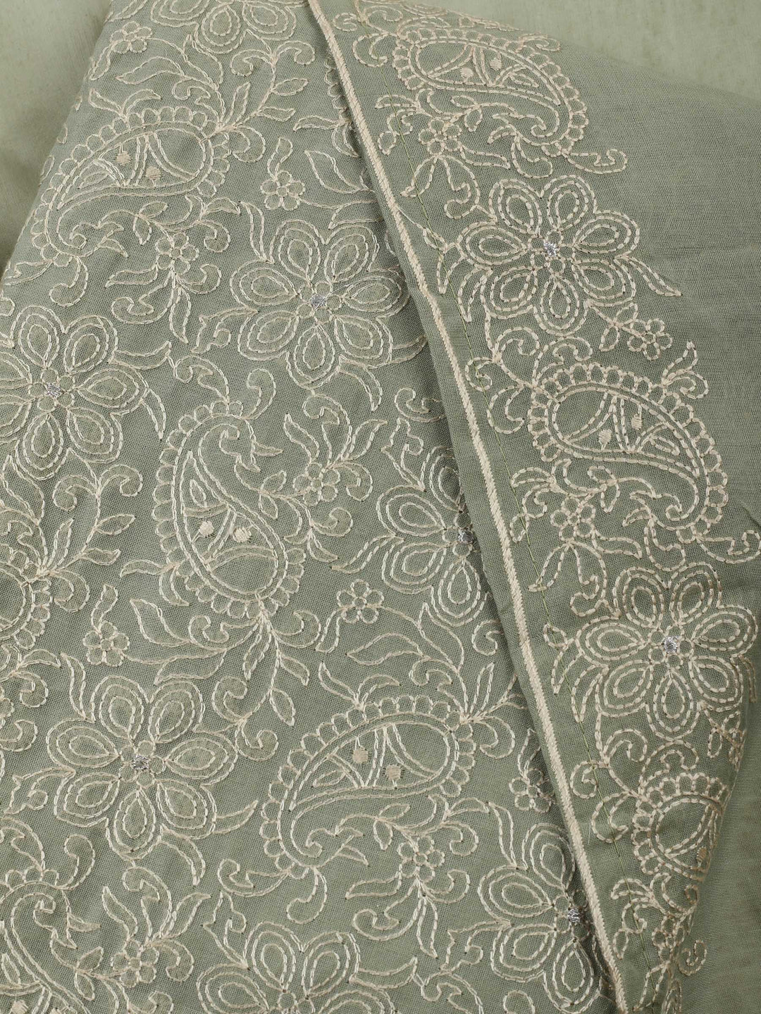 Aqua Green Embroidered Chanderi Unstitched Suit &amp; Pant With Chanderi Dupatta