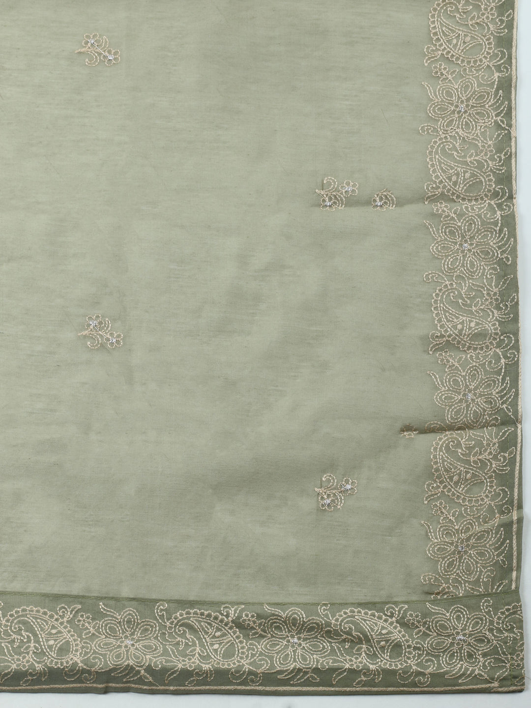 Aqua Green Embroidered Chanderi Unstitched Suit &amp; Pant With Chanderi Dupatta