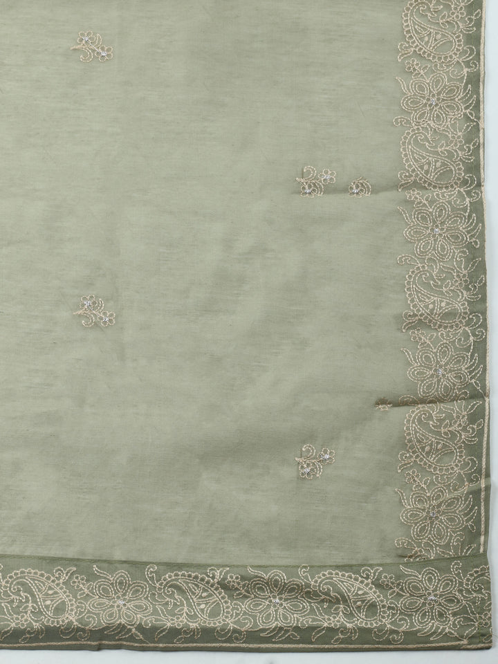 Aqua Green Embroidered Chanderi Unstitched Suit &amp; Pant With Chanderi Dupatta