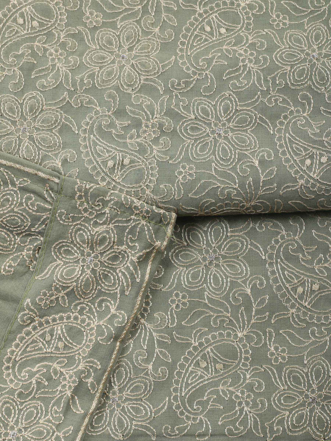 Aqua Green Embroidered Chanderi Unstitched Suit &amp; Pant With Chanderi Dupatta