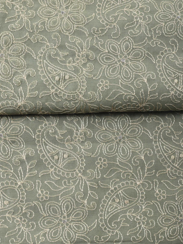 Aqua Green Embroidered Chanderi Unstitched Suit &amp; Pant With Chanderi Dupatta