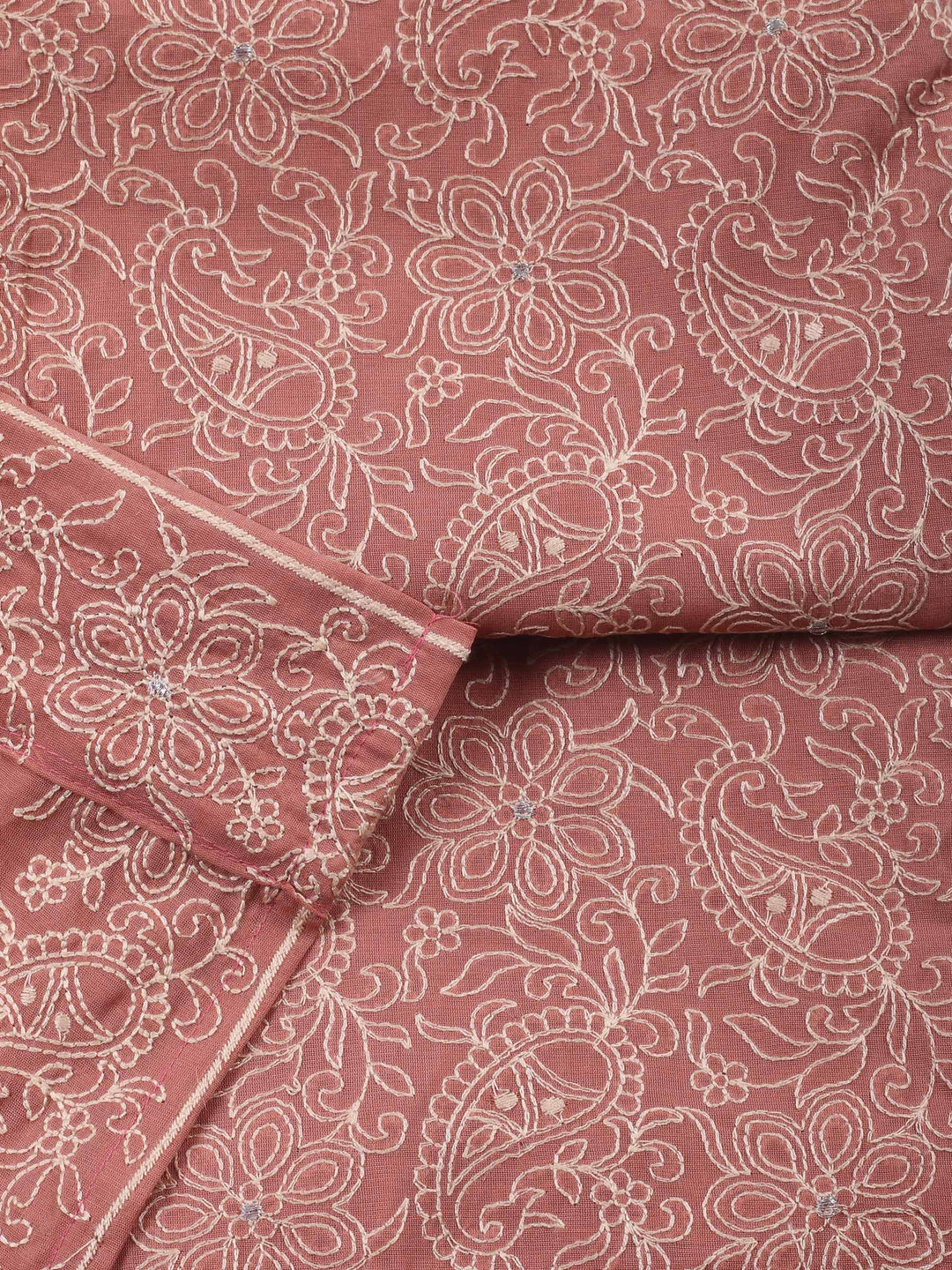 Dull Pink Embroidered Chanderi Unstitched Suit &amp; Pant With Chanderi Dupatta