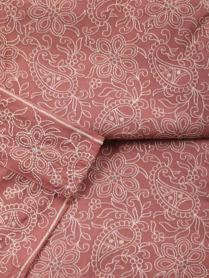 Dull Pink Embroidered Chanderi Unstitched Suit &amp; Pant With Chanderi Dupatta