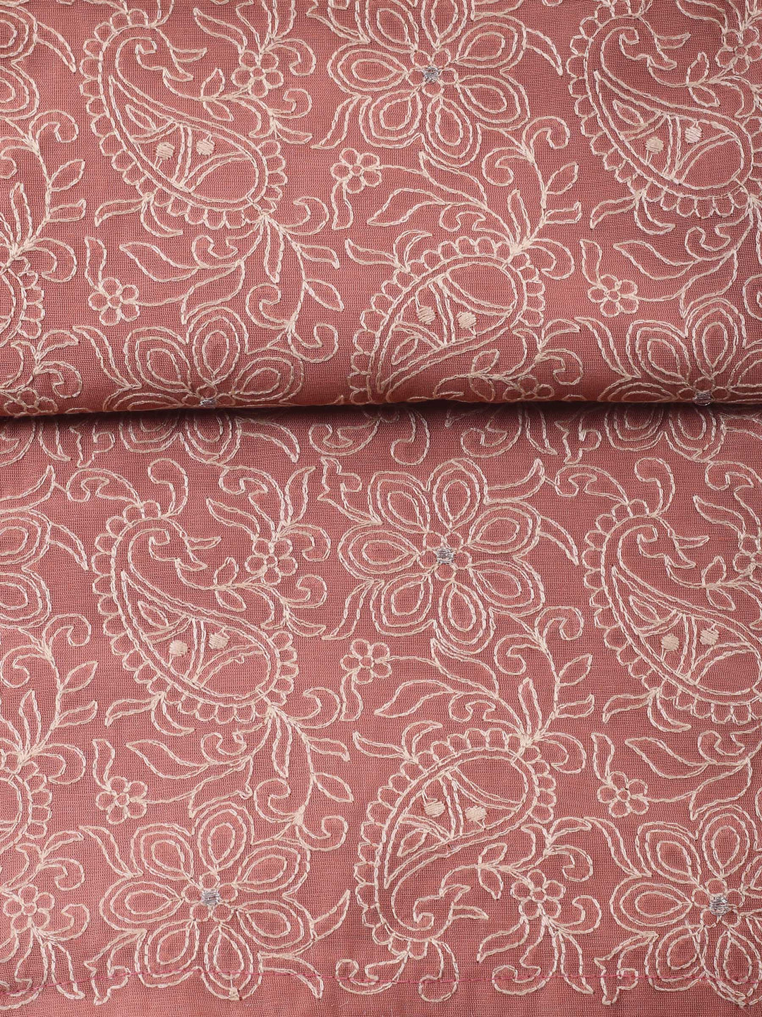 Dull Pink Embroidered Chanderi Unstitched Suit &amp; Pant With Chanderi Dupatta
