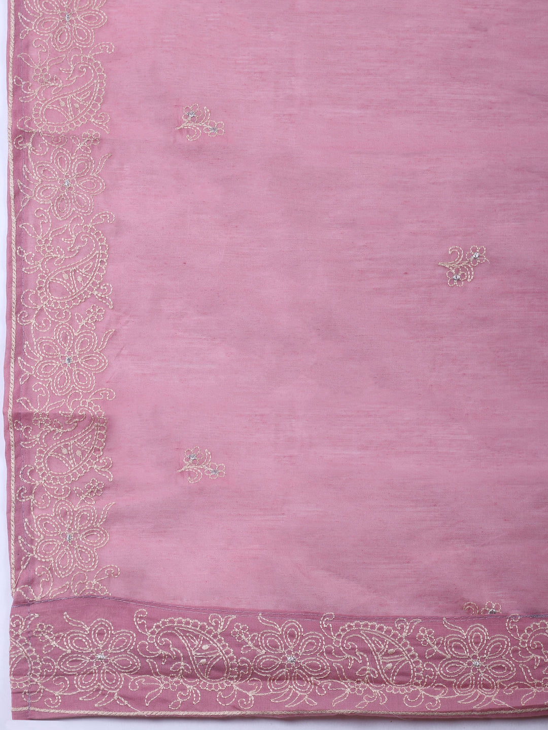 Pink Embroidered Chanderi Unstitched Suit &amp; Pant With Chanderi Dupatta