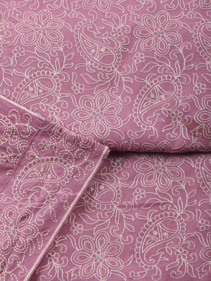 Pink Embroidered Chanderi Unstitched Suit &amp; Pant With Chanderi Dupatta