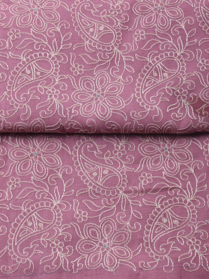 Pink Embroidered Chanderi Unstitched Suit &amp; Pant With Chanderi Dupatta
