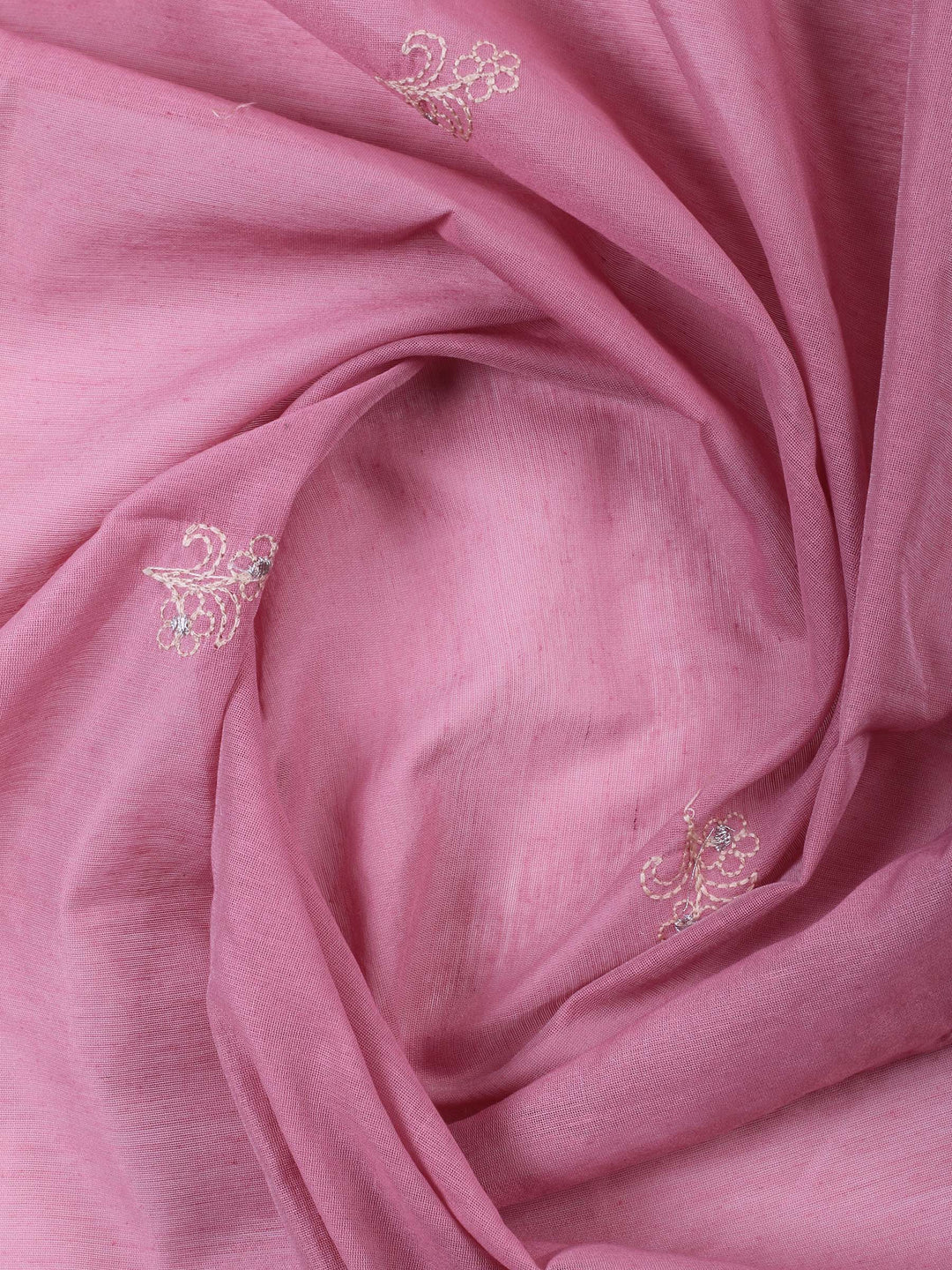 Pink Embroidered Chanderi Unstitched Suit &amp; Pant With Chanderi Dupatta