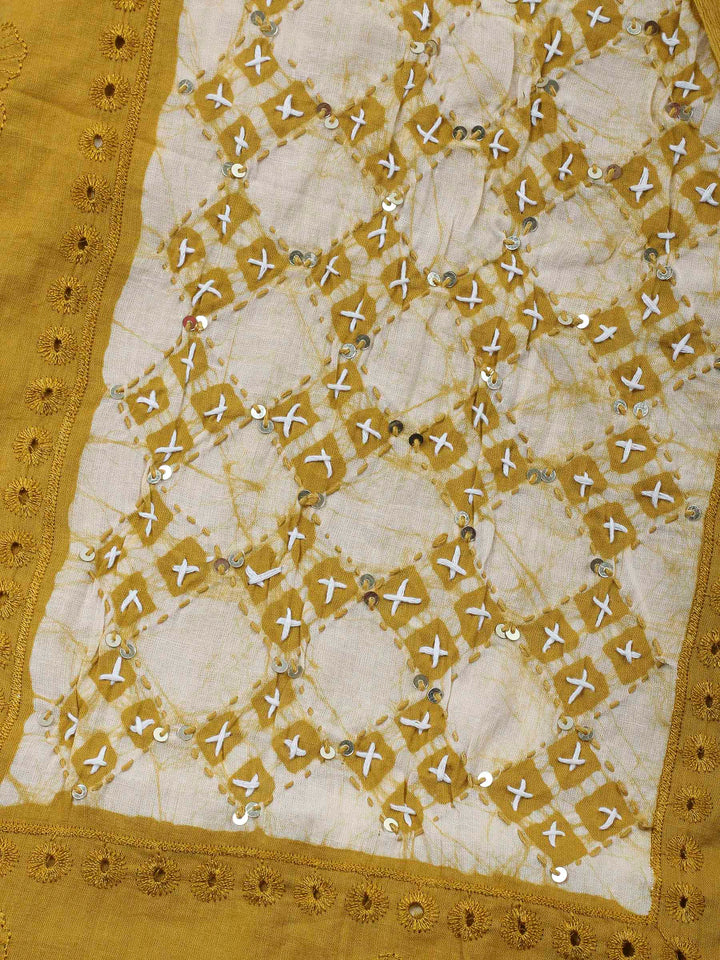 Mustard Embroidery Cotton Blend Unstitched Dress Material