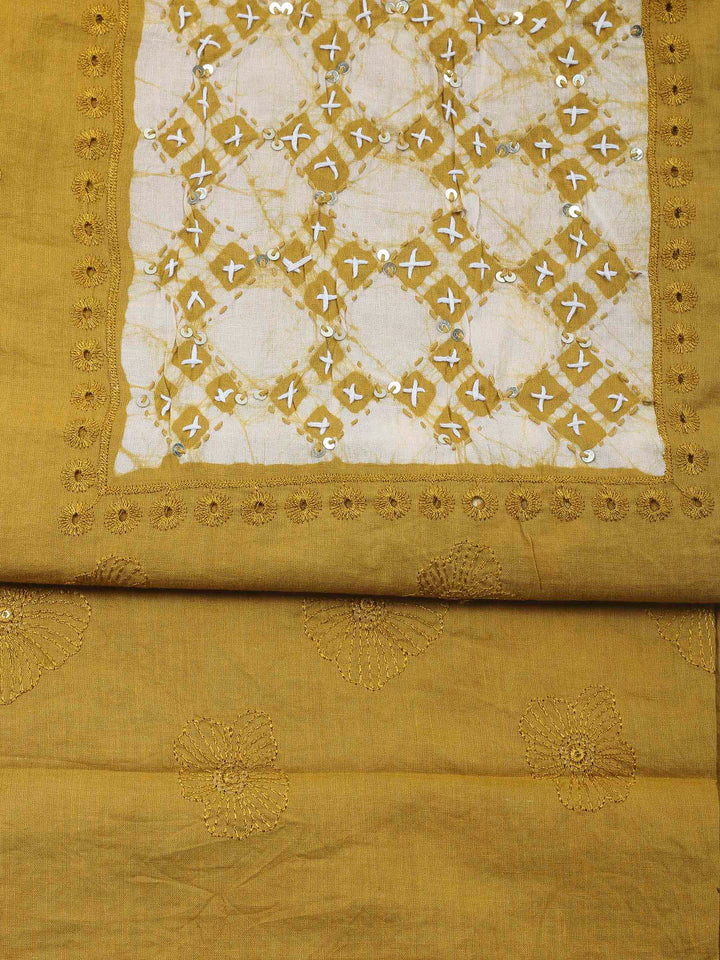 Mustard Embroidery Cotton Blend Unstitched Dress Material