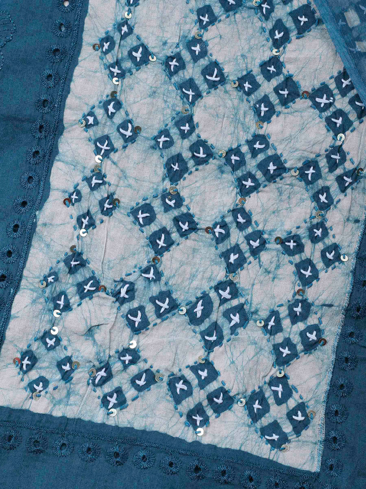 Teal Blue Embroidery Cotton Blend Unstitched Dress Material