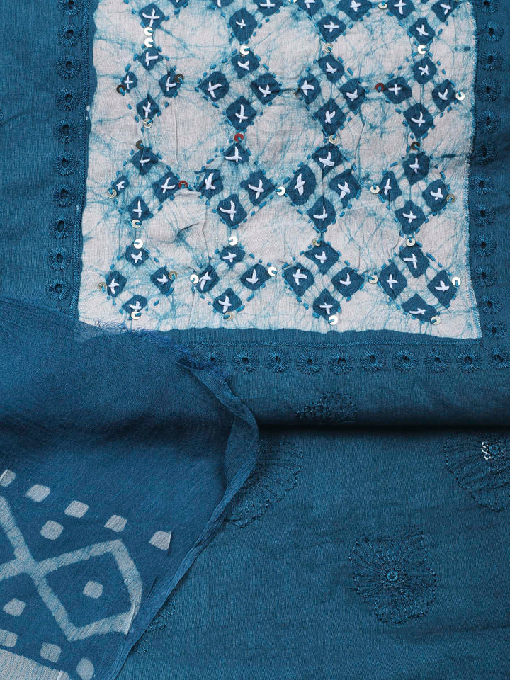 Teal Blue Embroidery Cotton Blend Unstitched Dress Material
