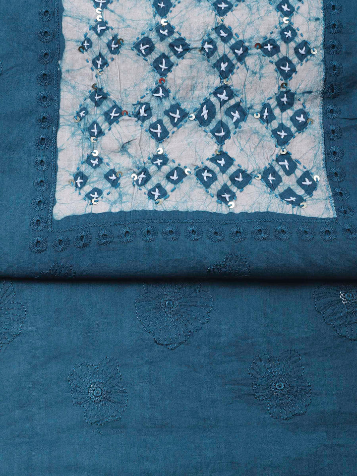 Teal Blue Embroidery Cotton Blend Unstitched Dress Material