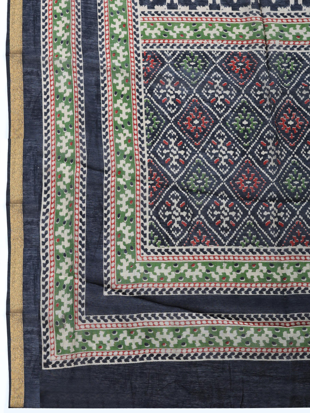 Black Embroidered Cotton Blend Unstitched Suit &amp; Pant With Cotton Dupatta