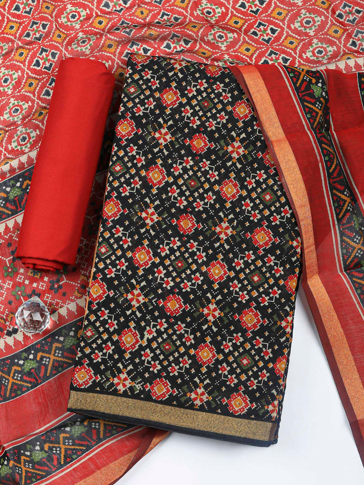 Black Printed Cotton Blend Unstitched Dress Material