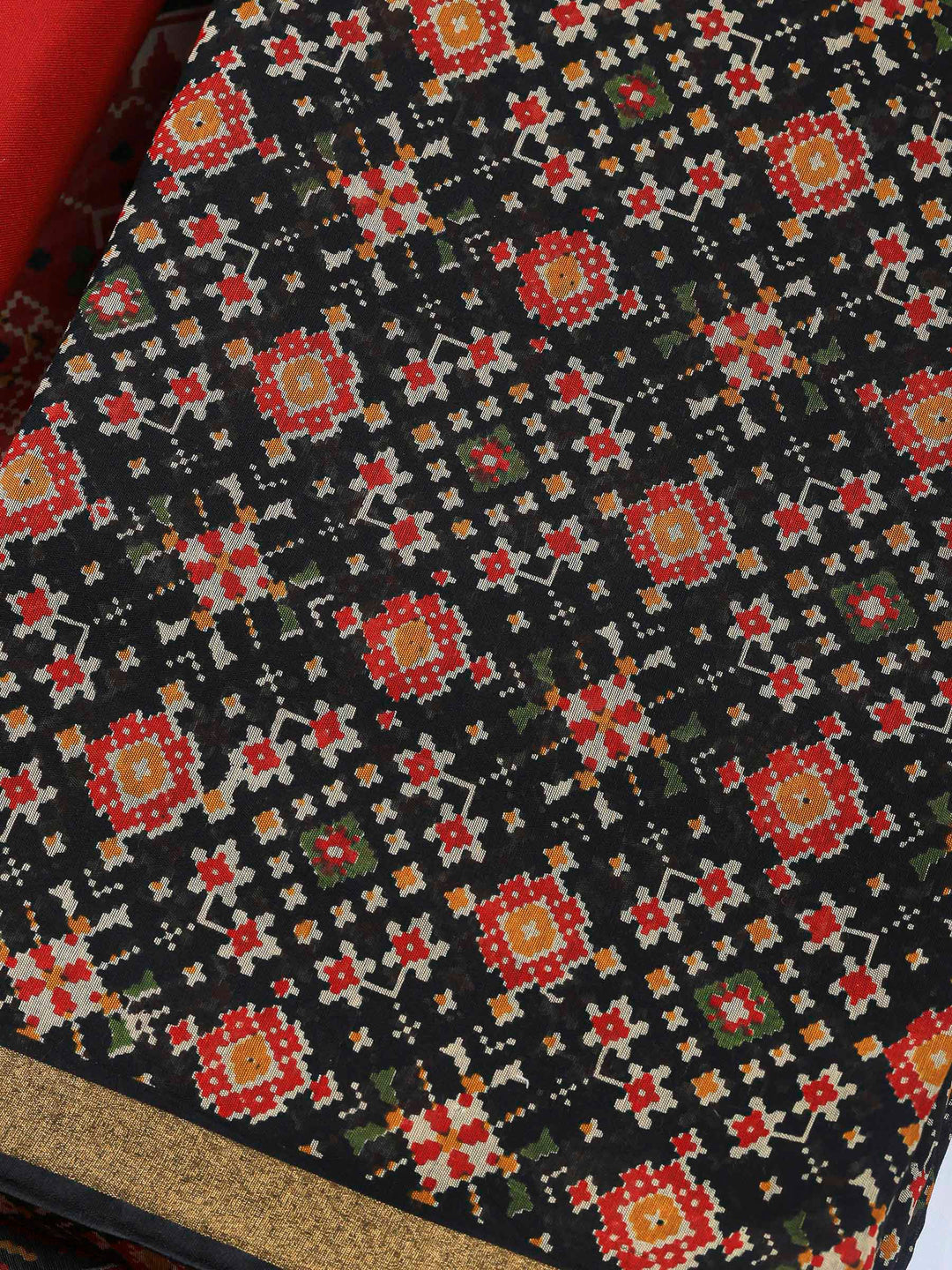 Black Printed Cotton Blend Unstitched Dress Material