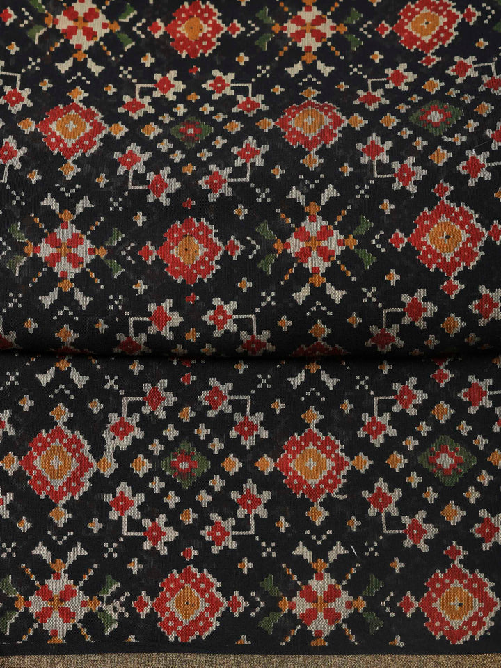 Black Printed Cotton Blend Unstitched Dress Material