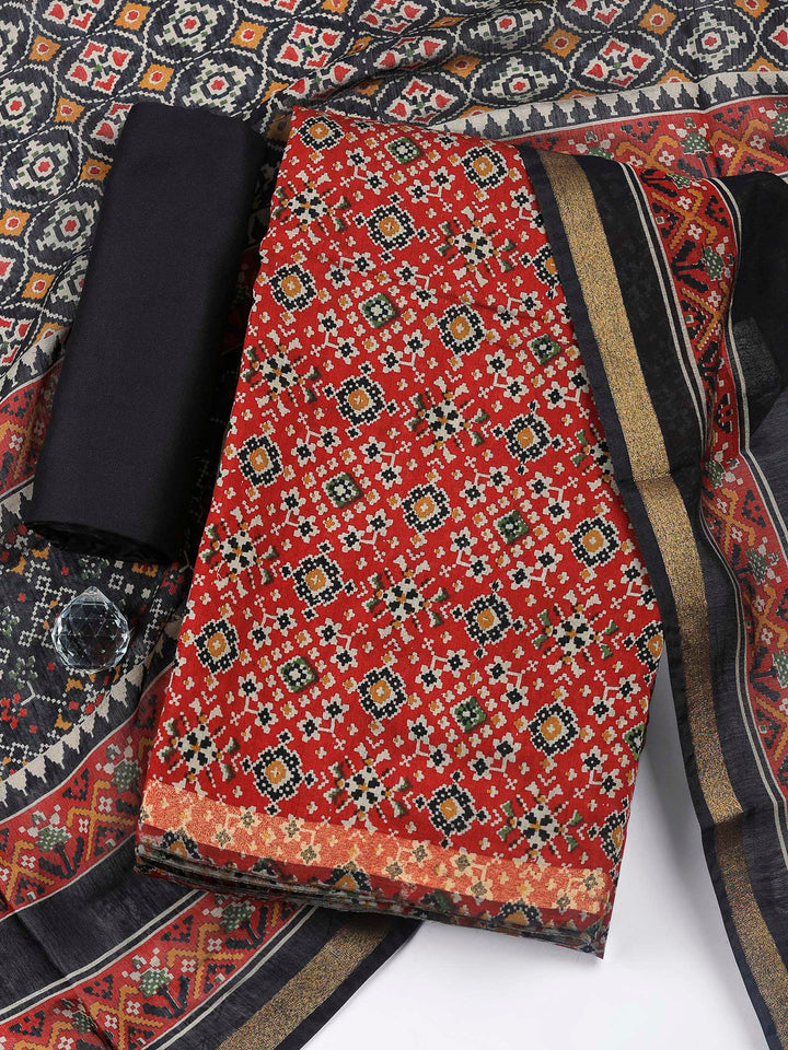 Maroon Printed Cotton Blend Unstitched Suit &amp; Pant With Cotton Dupatta
