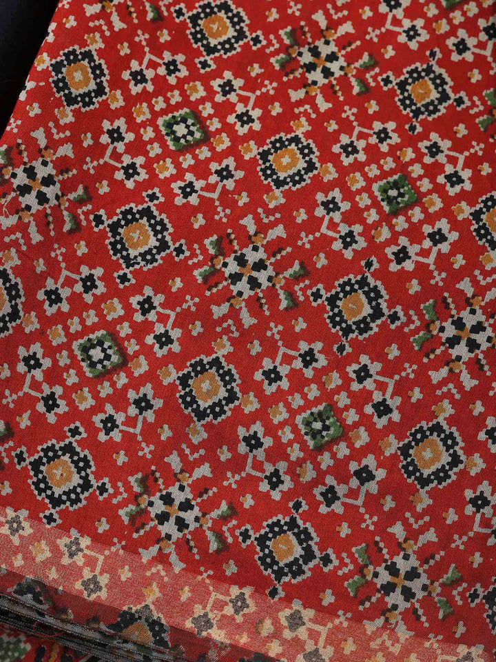 Maroon Printed Cotton Blend Unstitched Suit &amp; Pant With Cotton Dupatta