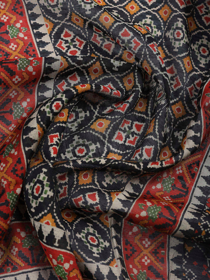 Maroon Printed Cotton Blend Unstitched Suit &amp; Pant With Cotton Dupatta