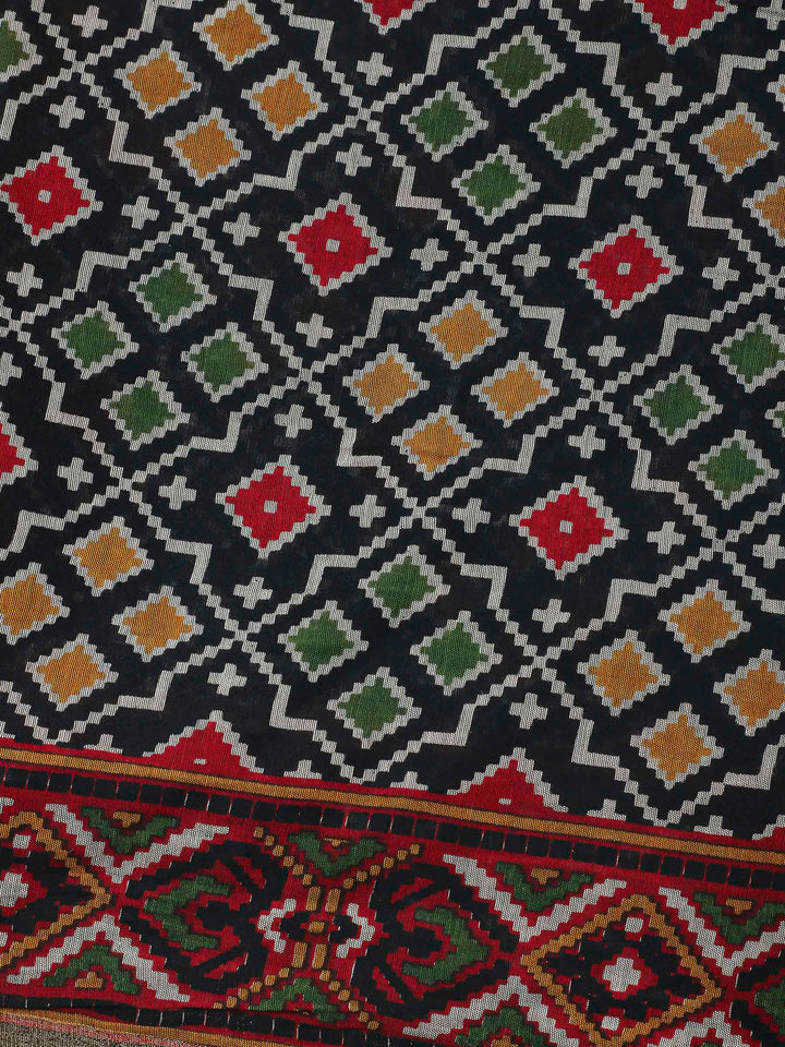 Black Printed Cotton Blend Unstitched Dress Material