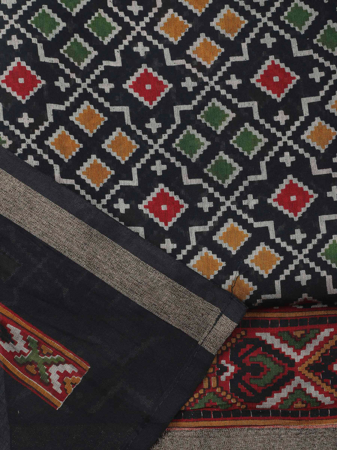 Black Printed Cotton Blend Unstitched Dress Material