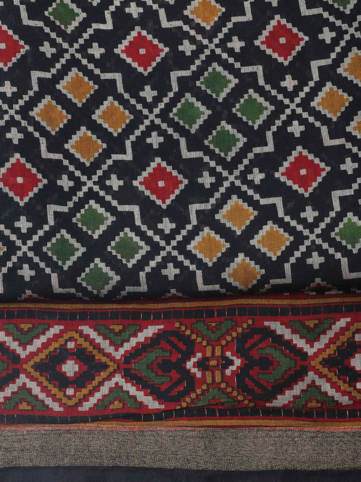 Black Printed Cotton Blend Unstitched Dress Material