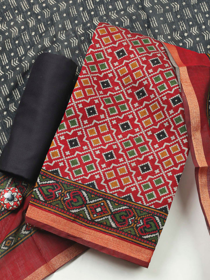 Maroon Printed Cotton Blend Unstitched Dress Material