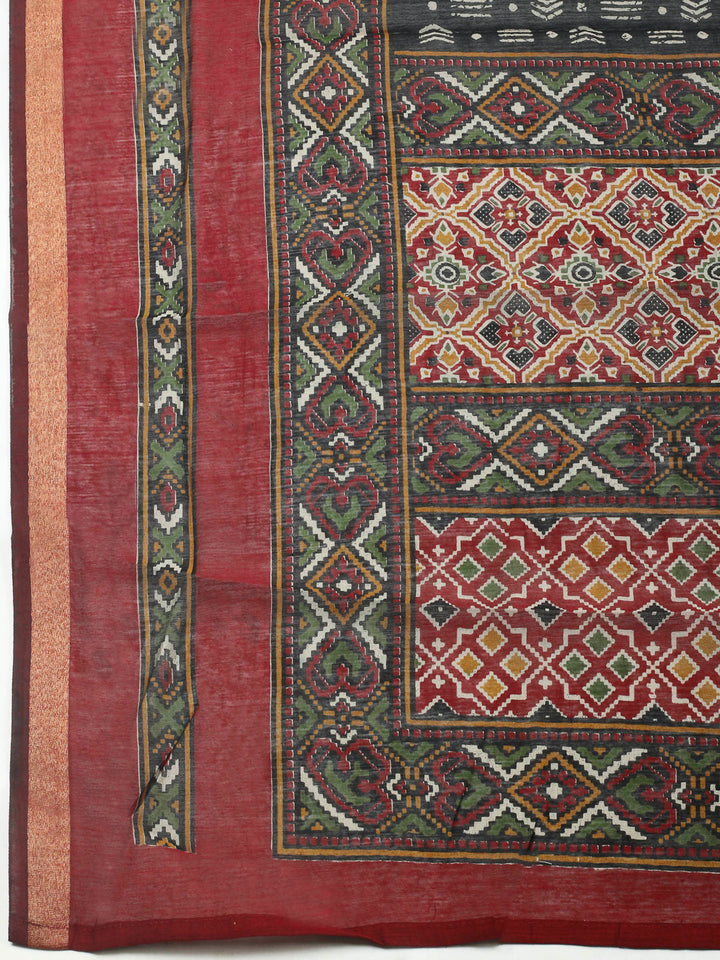 Maroon Printed Cotton Blend Unstitched Dress Material