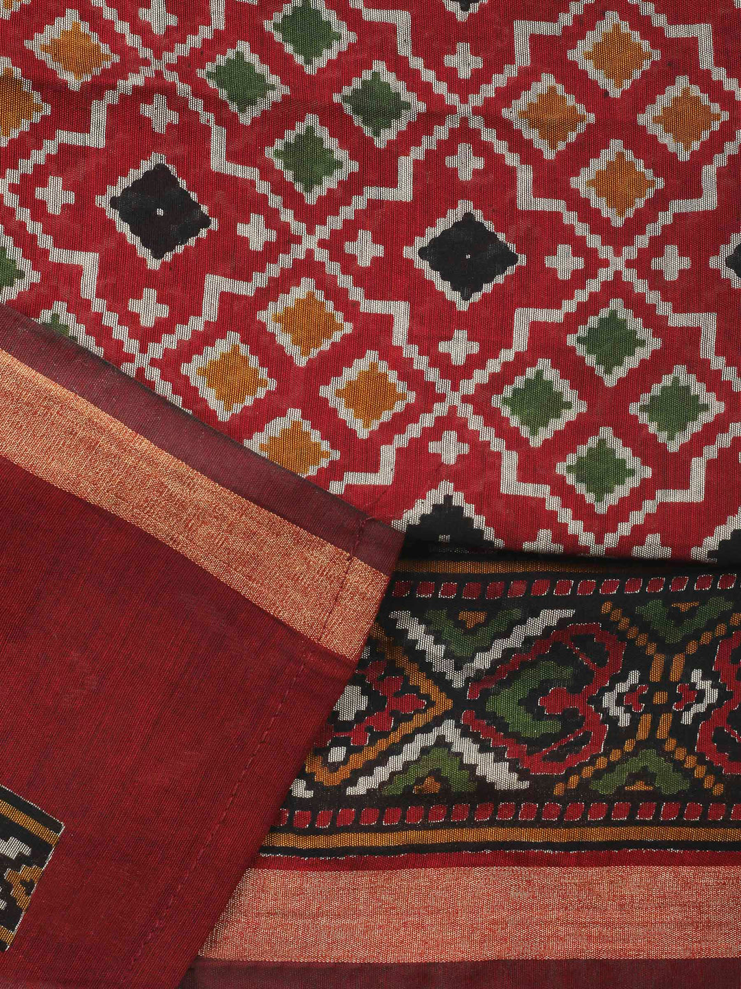 Maroon Printed Cotton Blend Unstitched Dress Material